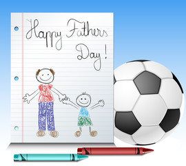 Fathers day kid drawing with ball and crayons