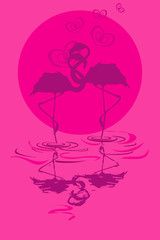 Illustration with pair of flamingos in love