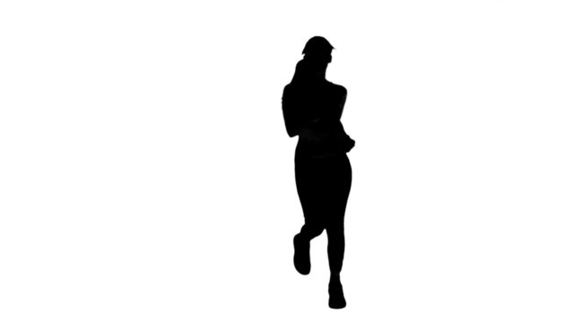 Silhouette of woman running on white background