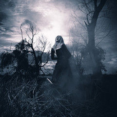 Banshee. Fantasy style portrait of a howling woman - obrazy, fototapety, plakaty
