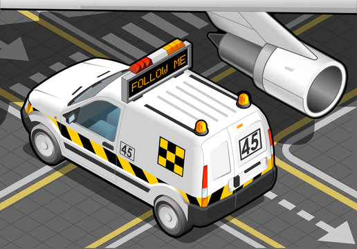 Isometric Airport Follow Me Car in Rear View