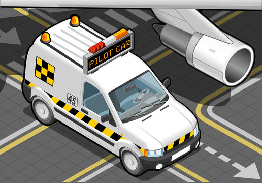 Isometric Airport Follow Me Car in Front View