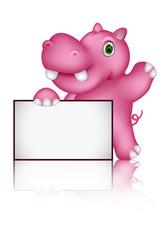 cute hippo cartoon with blank sign