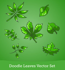 Doodle leaves of trees set