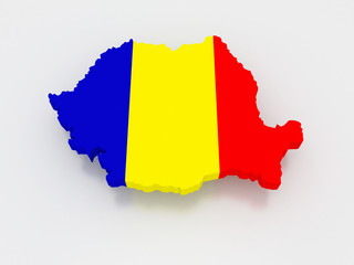Three-dimensional map of Romania.