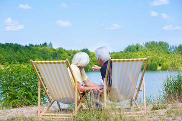 relaxing senior couple