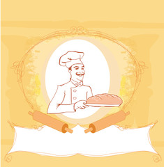 baker cartoon character presenting freshly baked bread