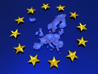 three-dimensional map of Europe.