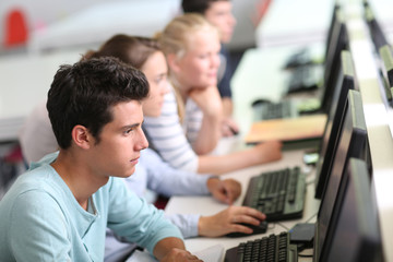 Group of students in computing class