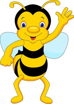 cute bee cartoon waving