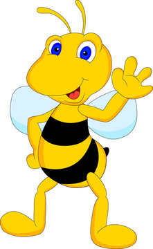 cute bee cartoon waving