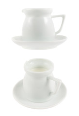 Milk pitcher white ceramic ewer isolated