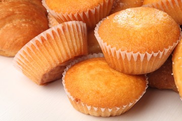 Close-up of muffins on white background.