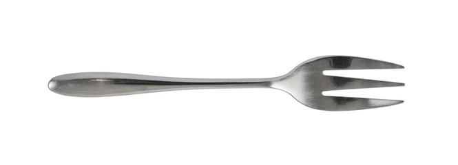 Steel metal dessert fork isolated