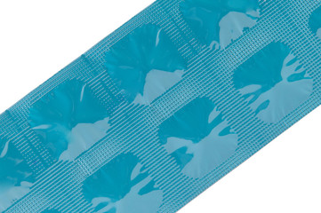 Closed up medicine tablet blue aluminum foil strip