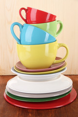 Mountain colorful dishes on wooden background