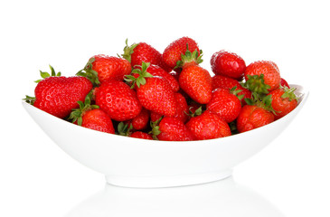 Fresh strawberry in bowl isolated on white