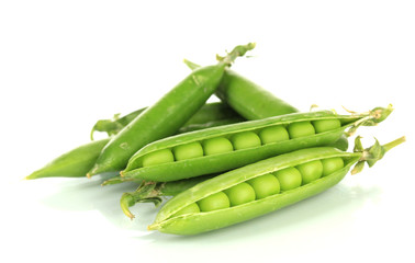 Sweet green peas isolated on white