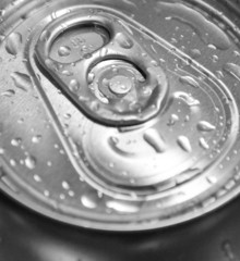Macro shot of can with water drops