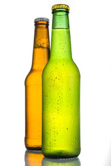 2 Cold Frosted Beer Bottles on White Background