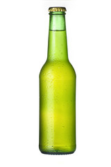 Cold Frosted Beer Bottle on White Background