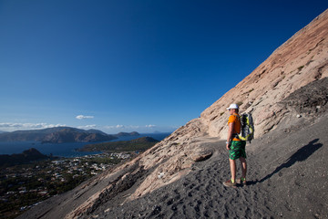 Fototapeta premium hiker on volcano