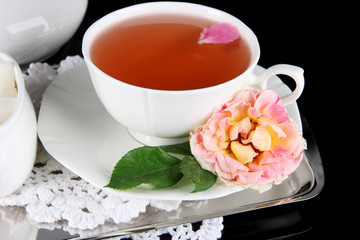 Cup of tea from tea rose