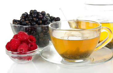 Cup of berry tea isolated on white