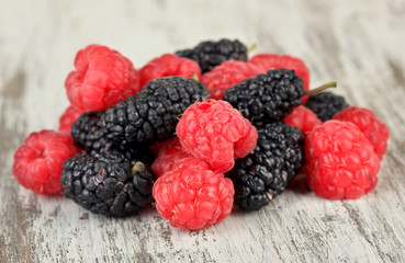 Ripe berries on table close-up