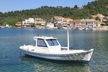 Fototapeta na wymiar Fishing boats in the old port of Limenas , in Thassos island , G