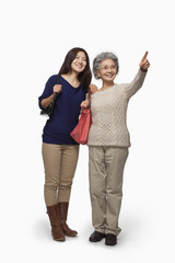 Fototapeta premium Senior mother and daughter pointing