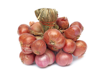 Group of shallot onions isolated on white