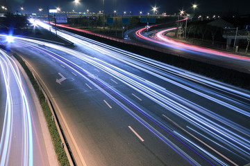 View dusk urban night traffic on the highway