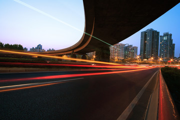 Fototapeta na wymiar Large city ring highway long exposure photo light night scene