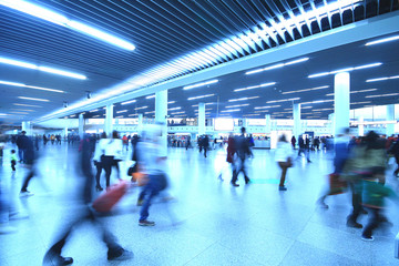 Passengers in hurry to walk the modern subway station