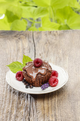 Chocolate cake with raspberries