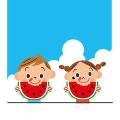 スイカを食べる子供