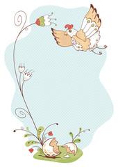 spring card with bird and flowers