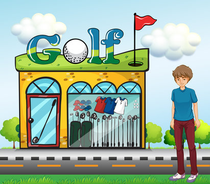 A boy at the golf store