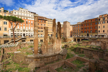 Fototapeta na wymiar Ancient Roman ruins in Largo di Torre Argentina, Rome, Italy