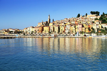 Fototapeta na wymiar Panoramic View of Menton on the french Riviera in the South of F