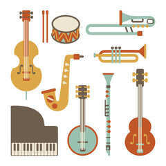 Jazz instruments set. isolated on white