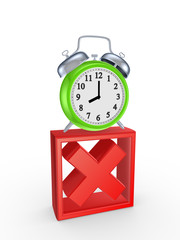 Red cross mark and green watch.