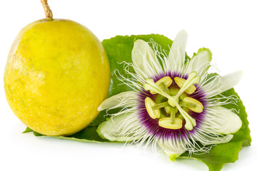 Passion fruit flower with ripe passion fruit