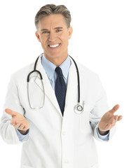 Portrait Of Happy Male Doctor Gesturing