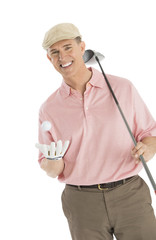 Portrait Of Happy Man With Golf Club And Ball