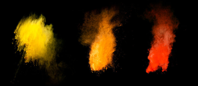 Colored powder isolated on black background