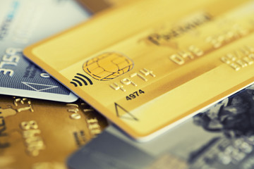 Gold credit card. Close-up image