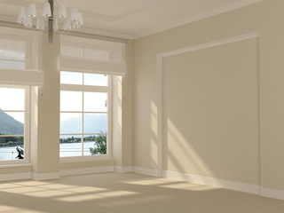 Fototapeta na wymiar Jasny pokój z dużymi oknami