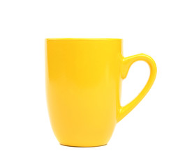 Yellow cup on a white background.
